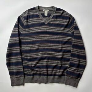 GAP Men's Merino Wool Sweater in Gray and Navy Stripes